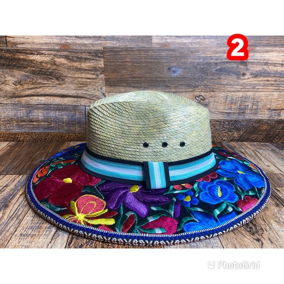 Mexican Embroidered palm hat . Colorful fedora - Picture 2 of 8